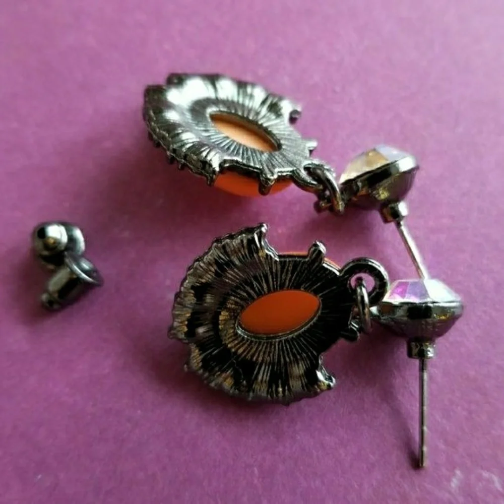 Earrings orange dark silver Boho dangle